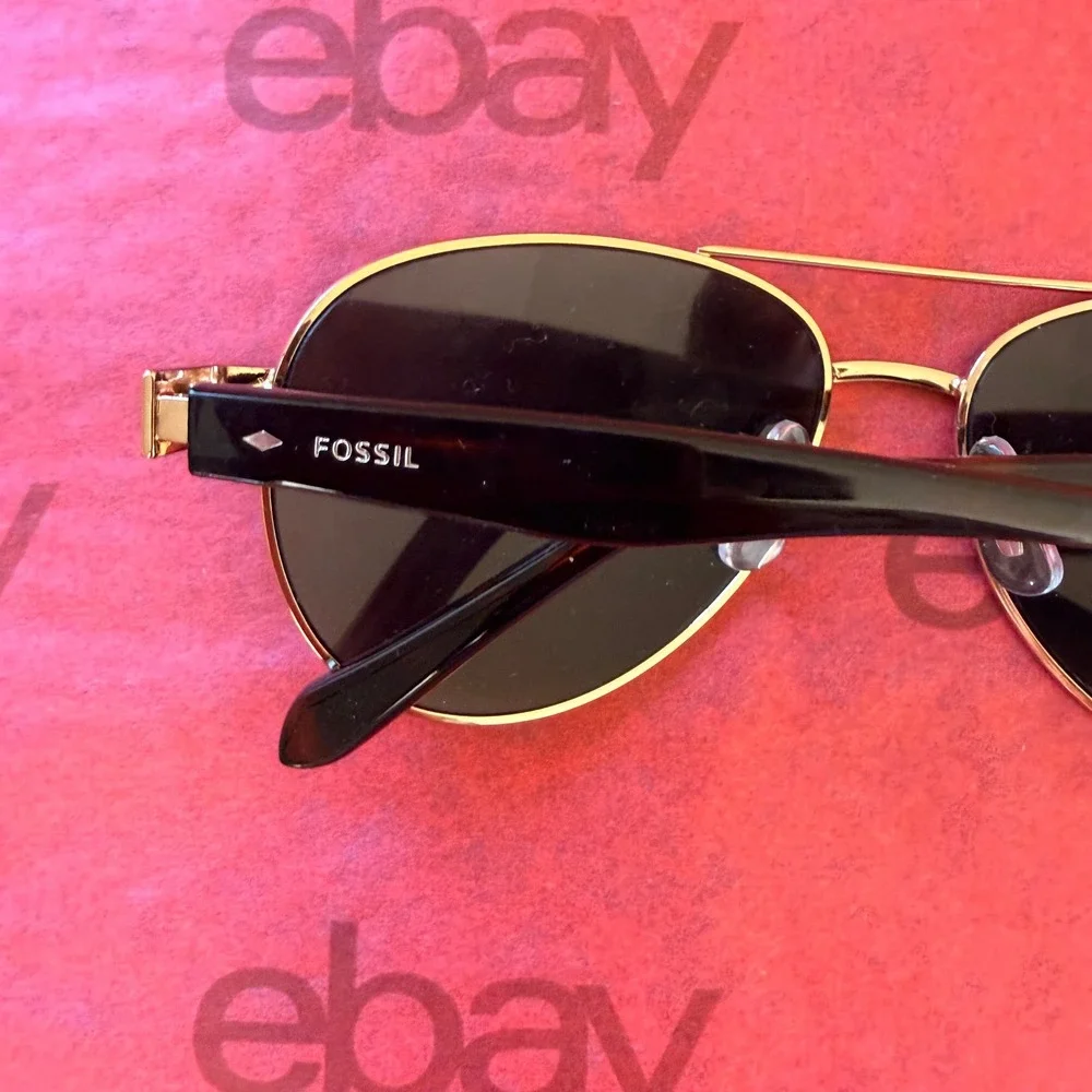 Fossil Aviator Sunglasses Mens Women 57-15-135 Gold Black 90s Top Gun FM25 Metal